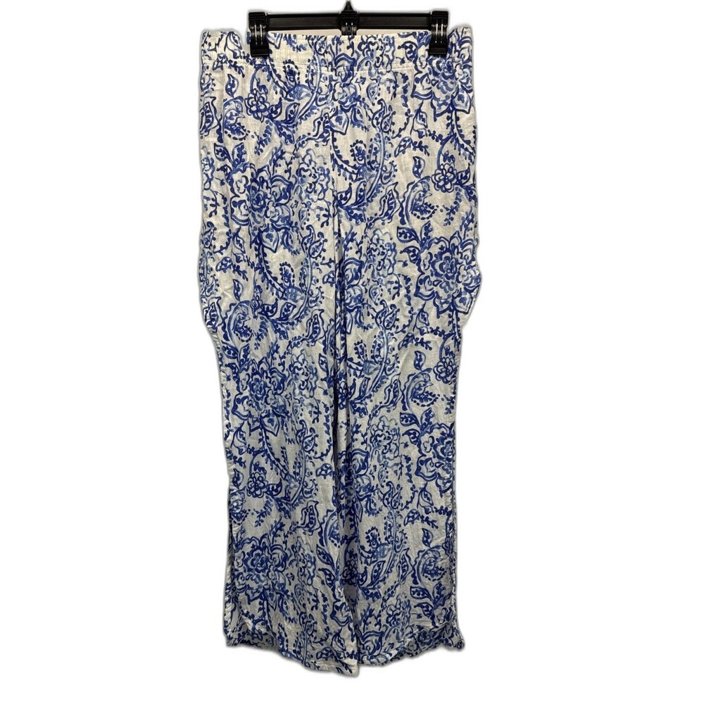 Caroline Constas Womens Pants L Floral Linen Split Side Pull On Resort Beach